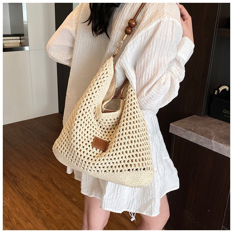 Cotton Shoulder Bag with Long Strap