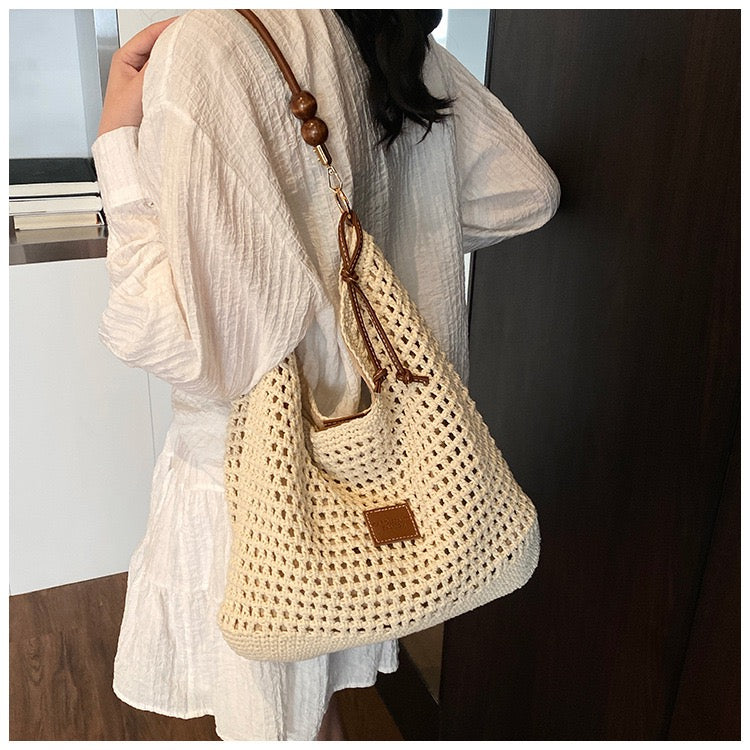 Cotton Shoulder Bag with Long Strap