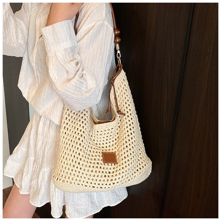 Cotton Shoulder Bag with Long Strap