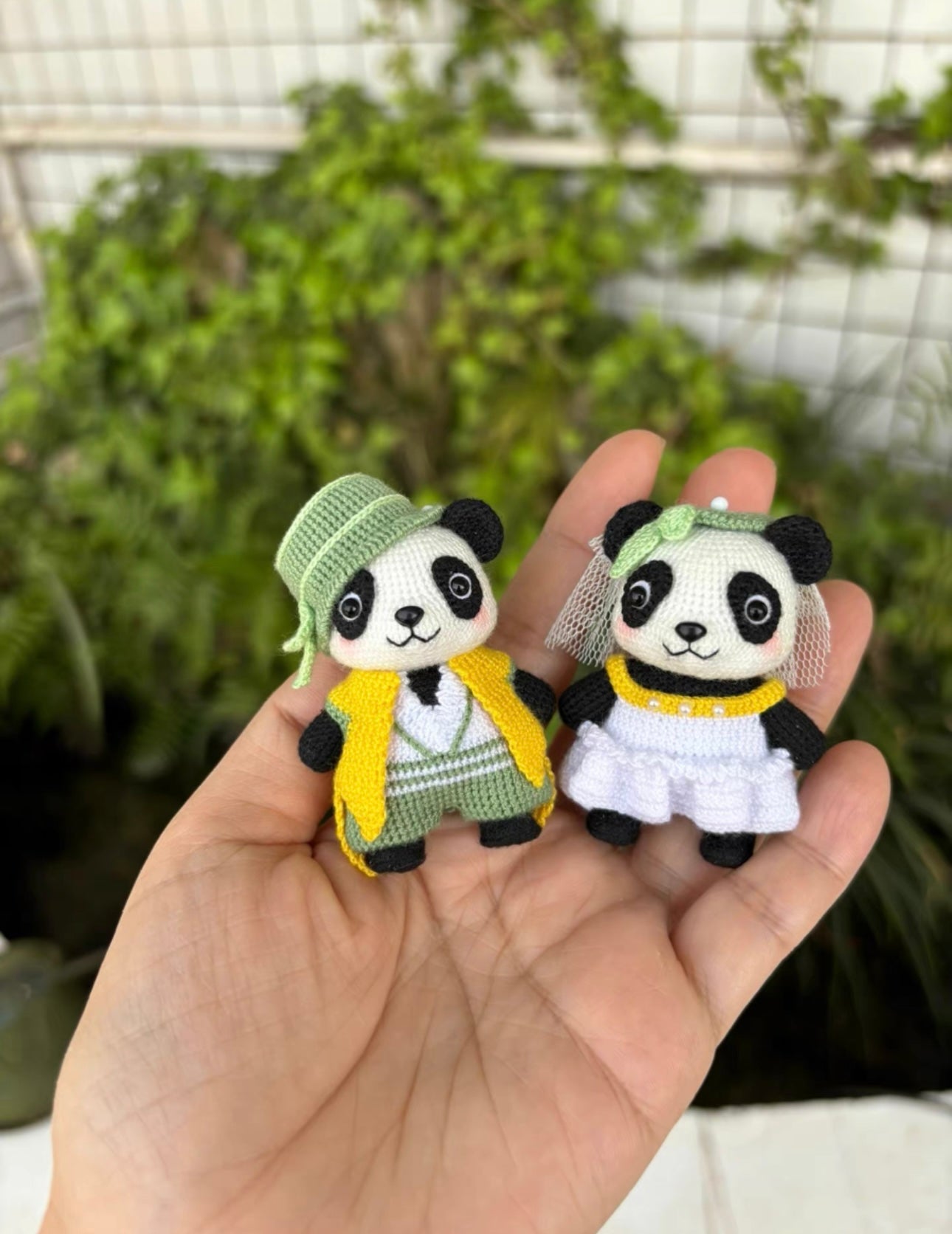 Crochet Panda Couple/Micro Crochet(5.4 cm/2.1 inch)