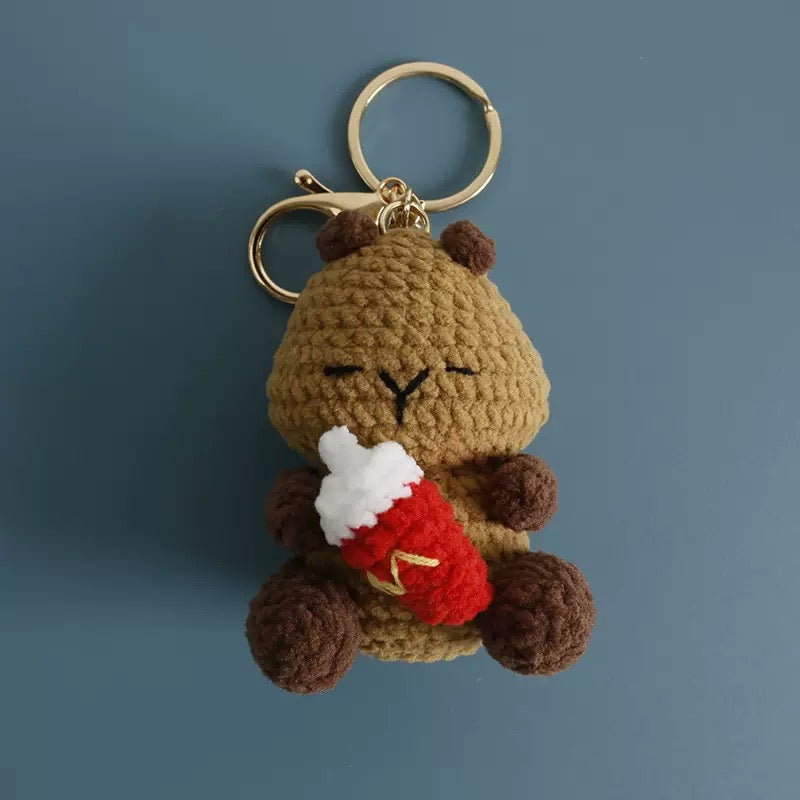 Crochet Capybara with Drink Cup Keychain