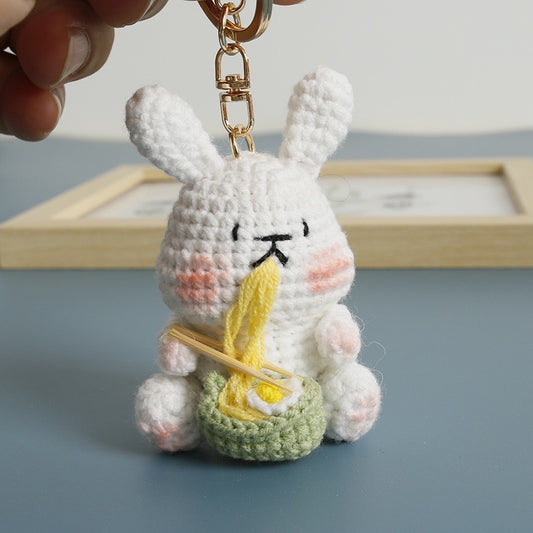 Crochet Bunny Eating Noodle Keychain