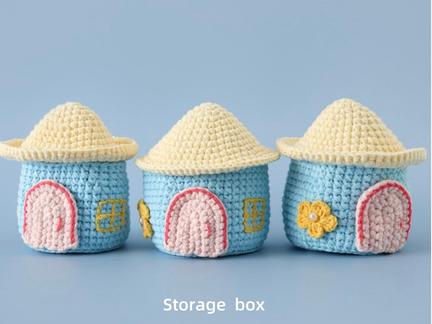 Crochet Blue House Storage Box