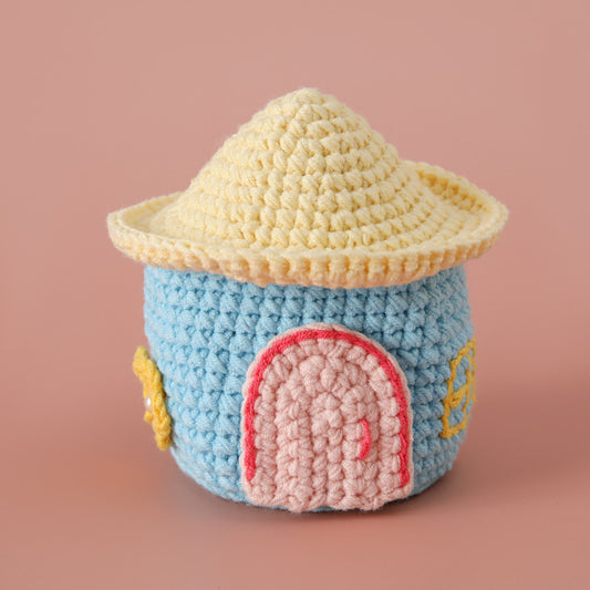 Crochet Blue House Storage Box