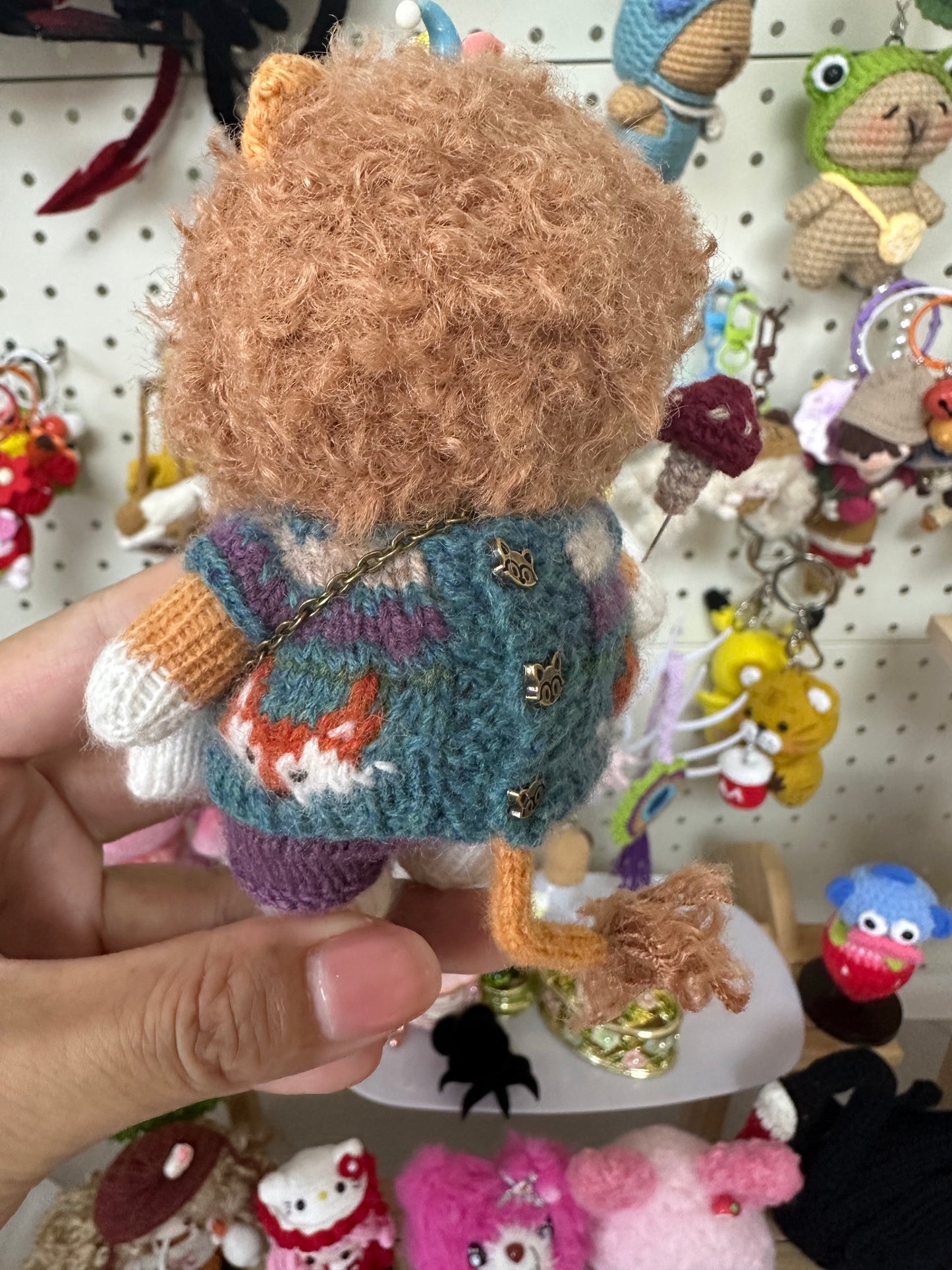 Knitted Lion with Fox Bag and Mushroom/Cashmere