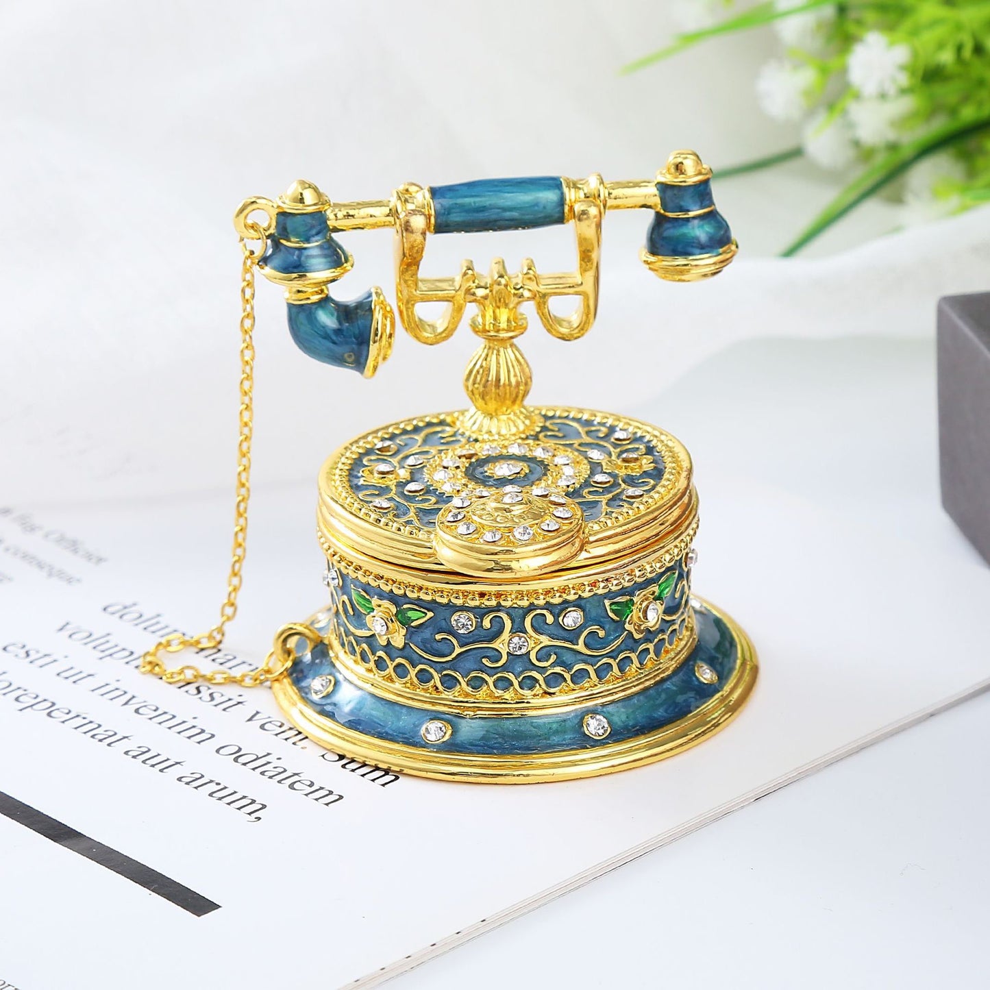 Hand Enameled Jewelry Box- Telephone(6.5*6.5 cm/2.6*2.6 inch)