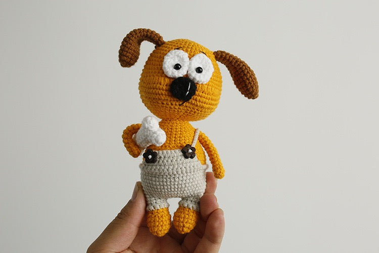 Crochet Brown Dog with Bone