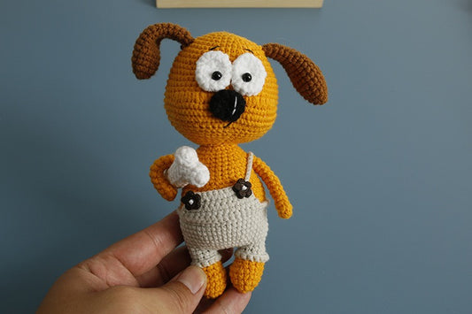 Crochet Brown Dog with Bone