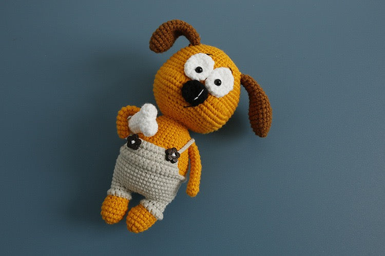 Crochet Brown Dog with Bone