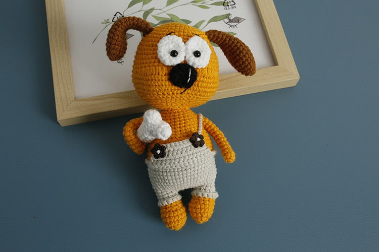 Crochet Brown Dog with Bone