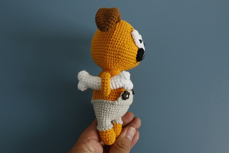 Crochet Brown Dog with Bone