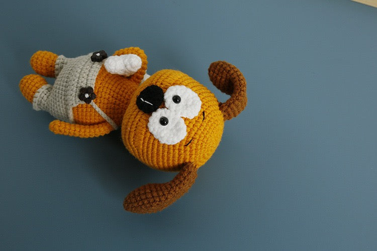 Crochet Brown Dog with Bone