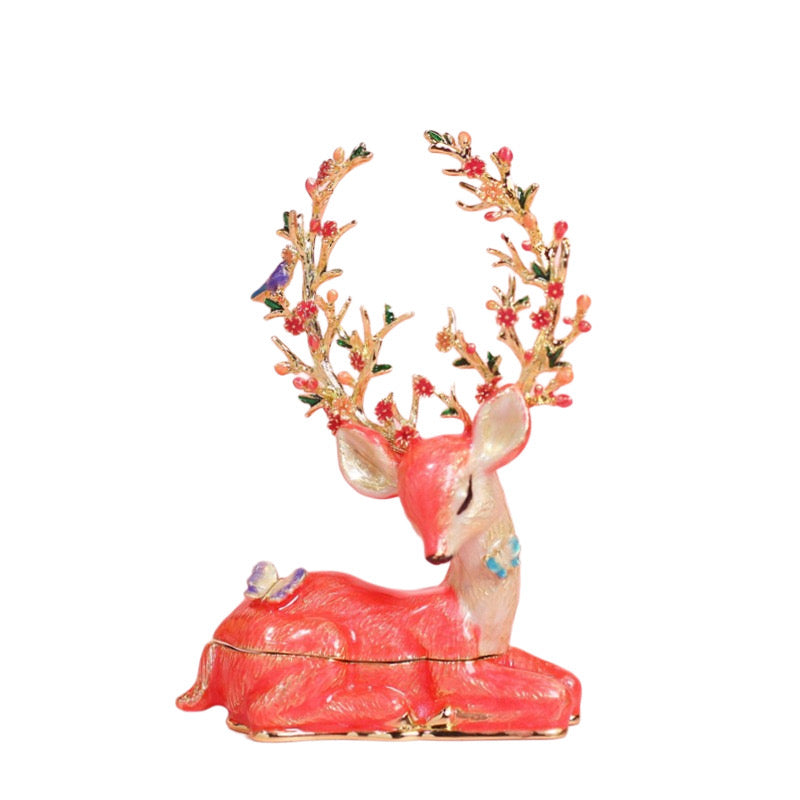 Hand Enameled Jewelry Box- Deer with Flowers(8*3.5*12 cm/3.1*1.4*4.7 inch)