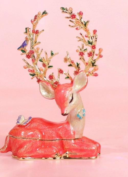 Hand Enameled Jewelry Box- Deer with Flowers(8*3.5*12 cm/3.1*1.4*4.7 inch)