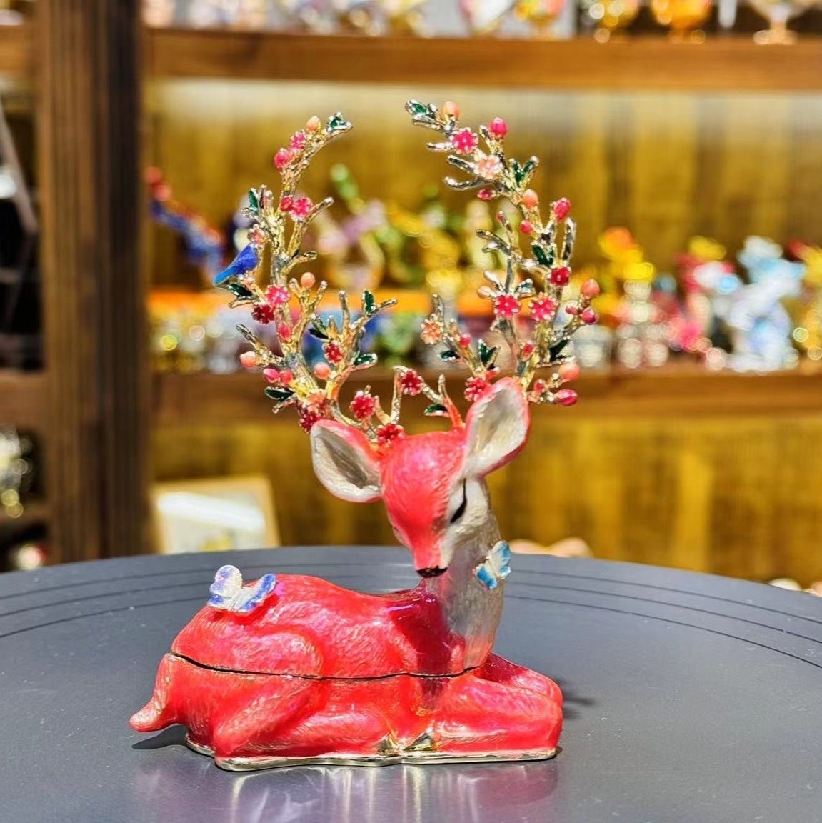 Hand Enameled Jewelry Box- Deer with Flowers(8*3.5*12 cm/3.1*1.4*4.7 inch)