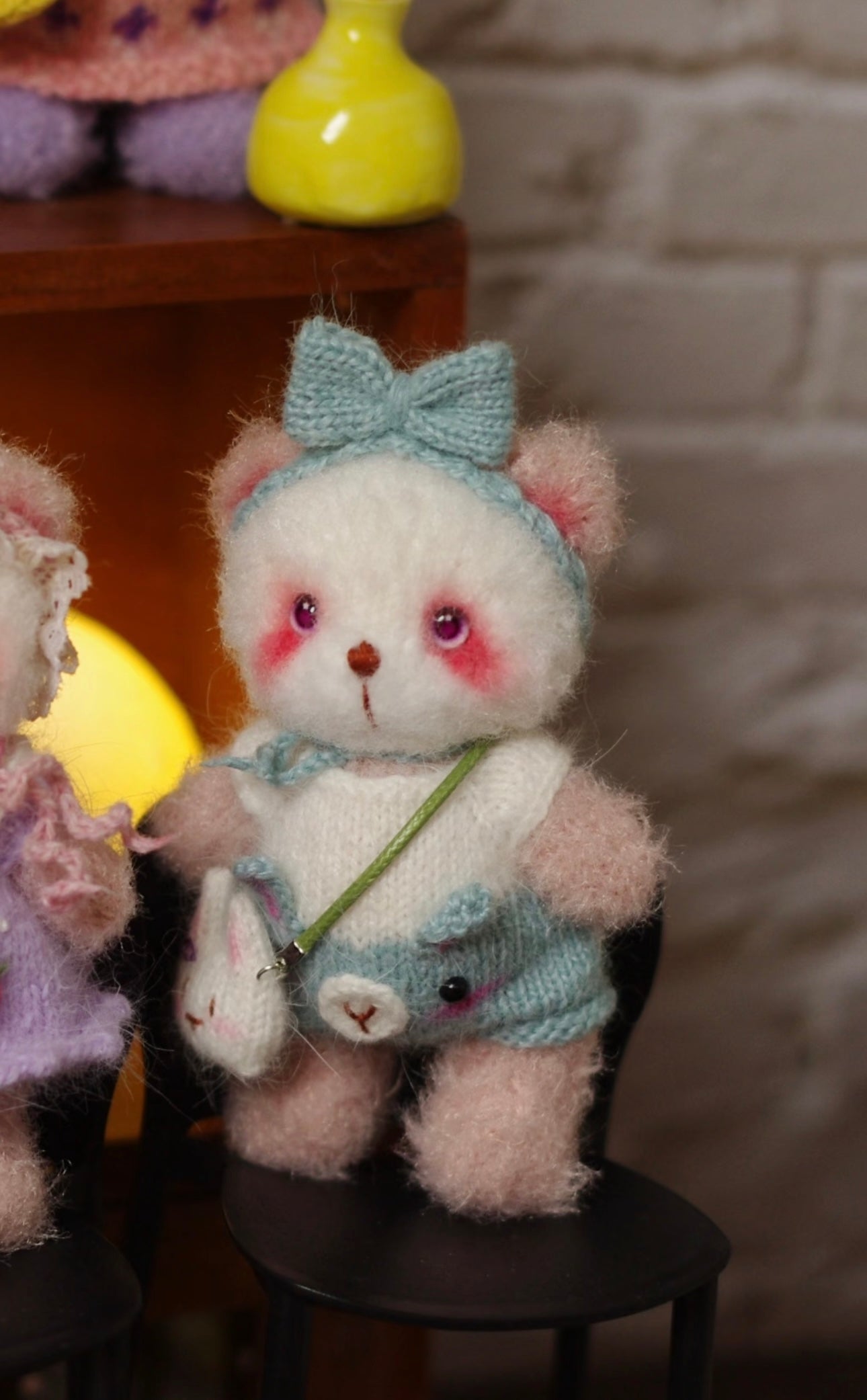 Knitted Bear with Bear Outfit and Bunny Bag(10 cm/3.9 inch)