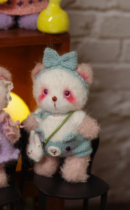 Knitted Bear with Bear Outfit and Bunny Bag(10 cm/3.9 inch)