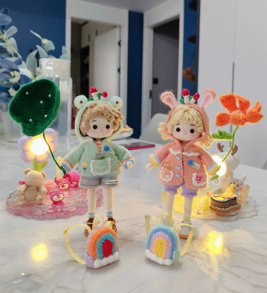 Crochet Mini Girl/Frog Girl/Bunny Girl with Bag(12 cm/4.7 inch)