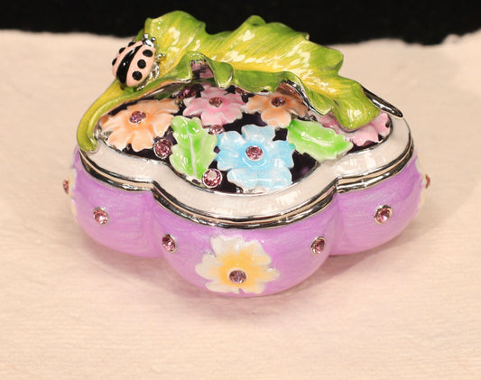 Hand Enameled Jewelry Box- Flower/Leaf/Ladybug Box(5*5*8 cm/2*2*3.1 inch;0.175 kg/6.2 oz)