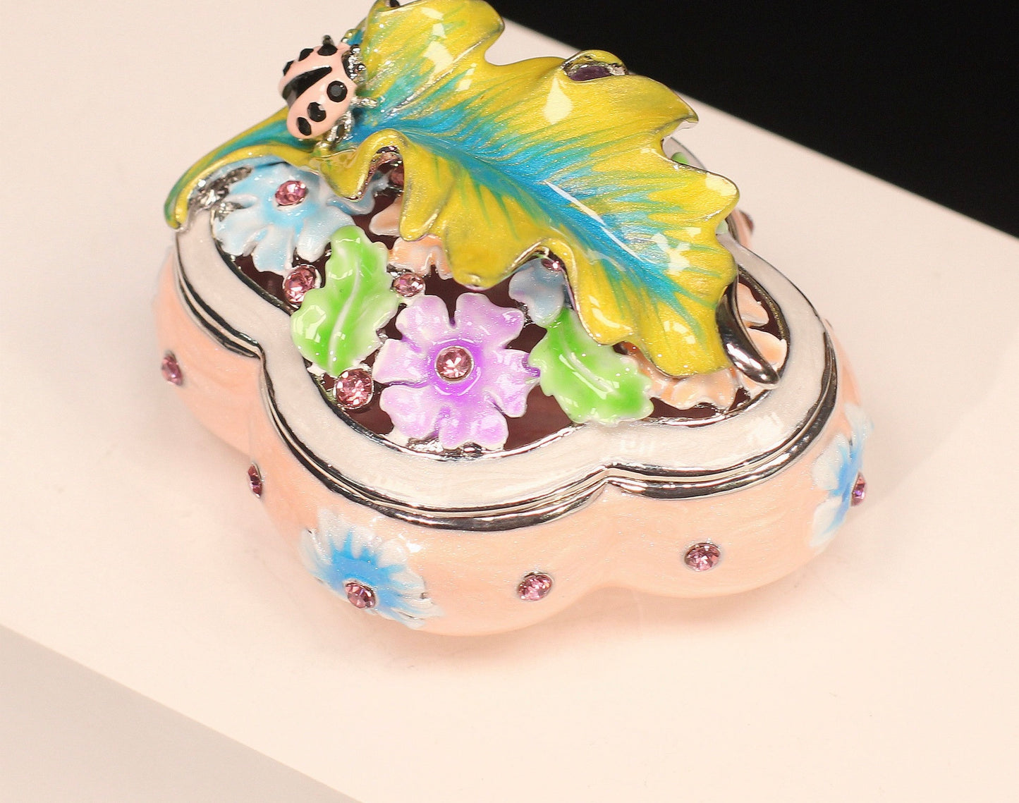 Hand Enameled Jewelry Box- Flower/Leaf/Ladybug Box(5*5*8 cm/2*2*3.1 inch;0.175 kg/6.2 oz)