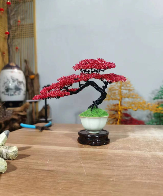 Mini Bonsai Tree with Wood Base(12*18 cm/4.7*7.1 inch)