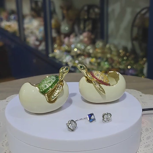 Hand Enameled Jewelry Box- Turtle with Eggshell(5.5*4 cm/2.2*1.6 inch;0.1 kg/3.5 oz)